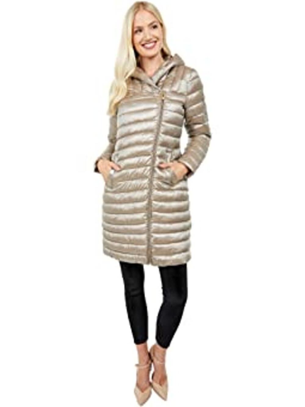 Via Spiga Packable Hooded Down Quilted Puffer Parka Coat Jacket Moonstone Small